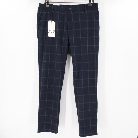 NWT Zara The Driver Pants Mens Large 34x29 Comfort Slim Plaid Flat Front Chino - Picture 1 of 14